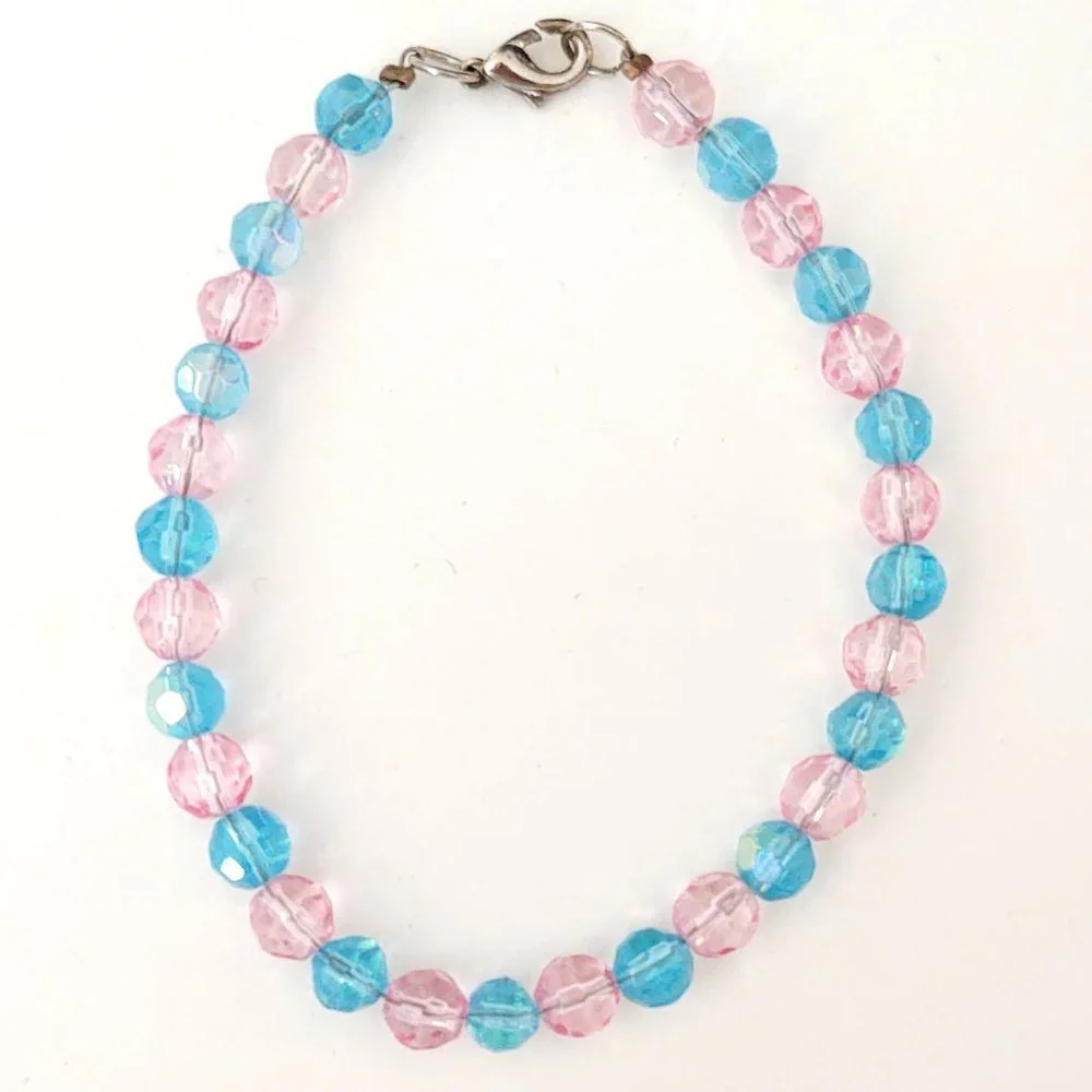Blue and pink glass bead bracelet